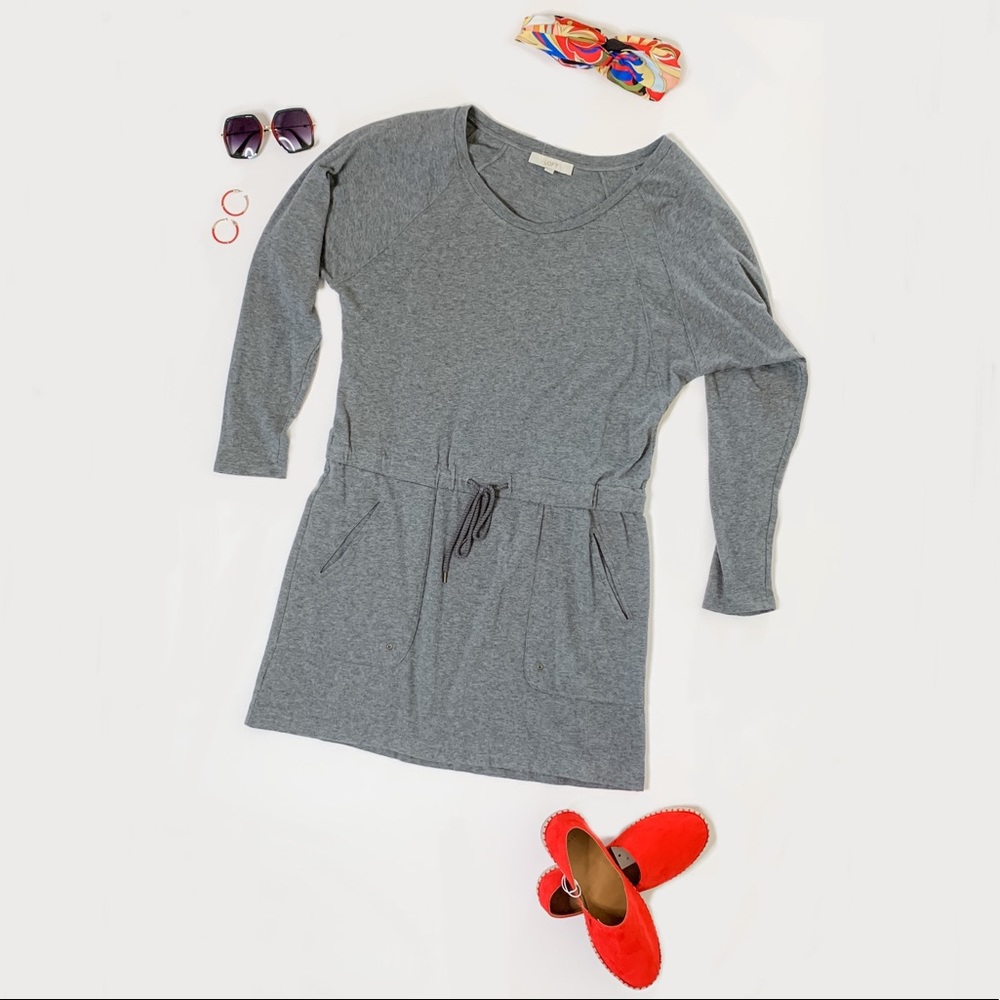 NWT Loft Gray Knit Drawstring Waist Mini Dress XL